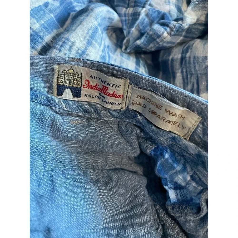 Polo Ralph Lauren India Madras Shorts Mens 38 Blue Plaid 100% Linen Classic Fit